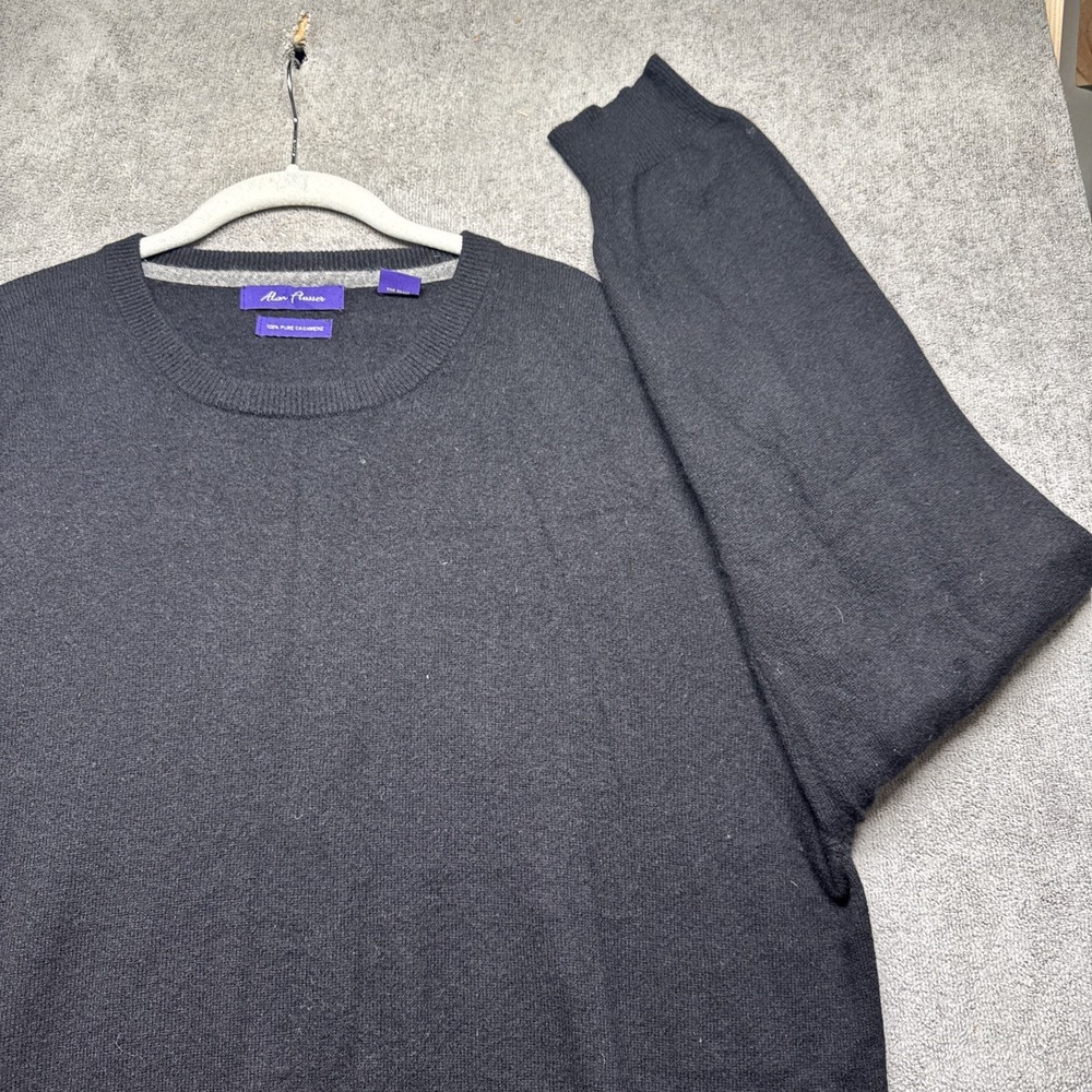 Alan Flusser Men's 100% Cashmere Black Crew Neck Sweater Classic XL